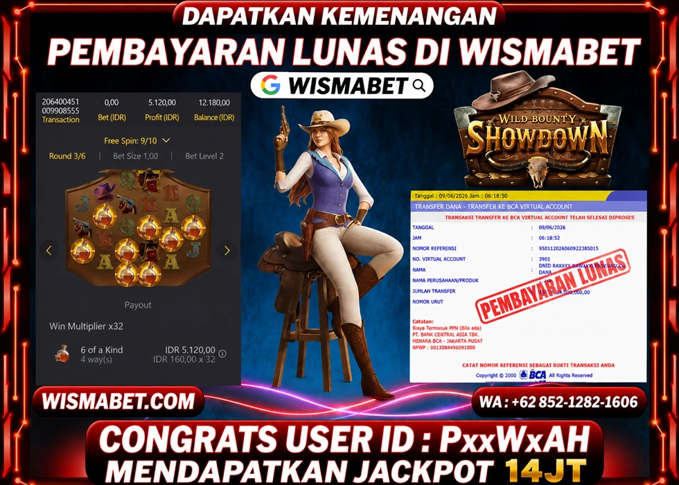 WISMABET - BUKTI KEMENANGAN Wild Bounty Showdown Rp14,000,000,- LUNAS
